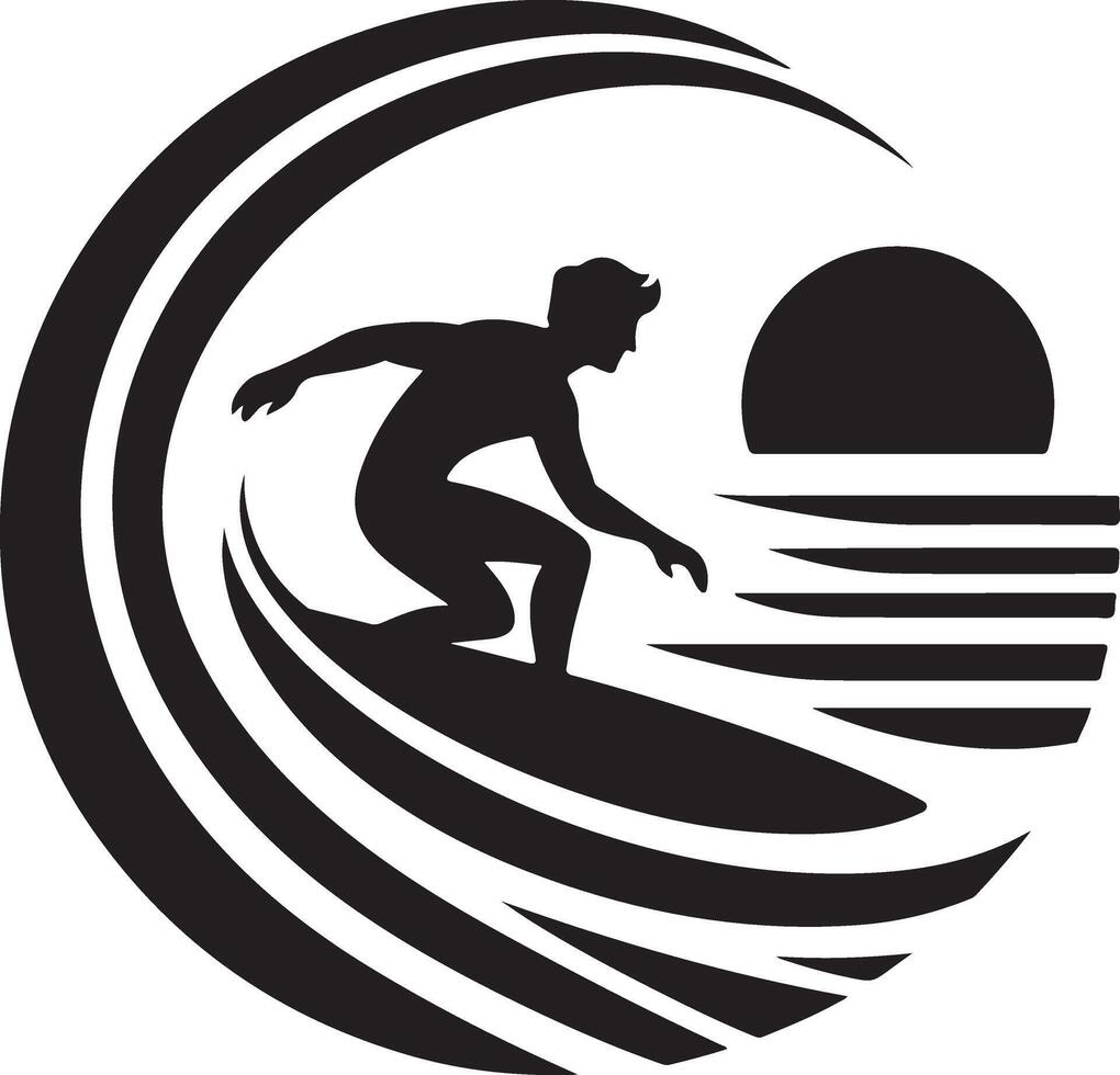 Stunning Surfer Riding Wave Silhouette Artwork vector