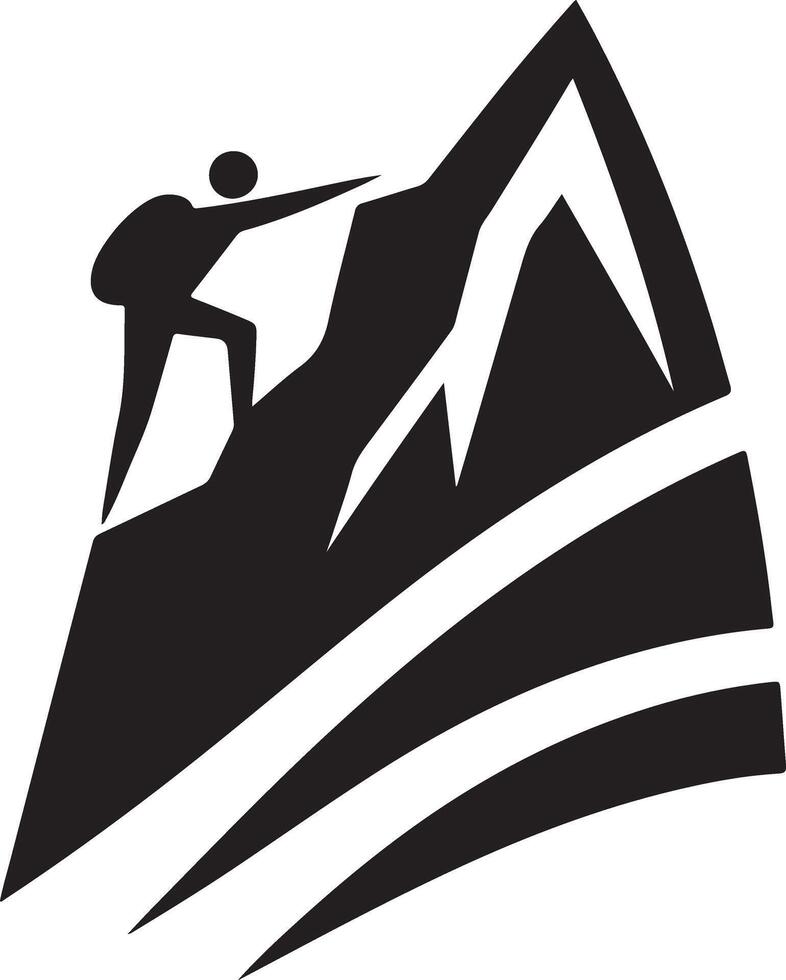 Inspirational Climber Against Mountain Peak Silhouette Image vector