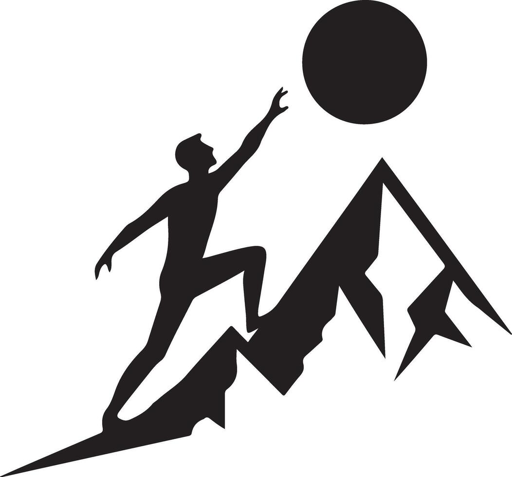 Dynamic Illustration of Climber Reaching Mountain Summit vector
