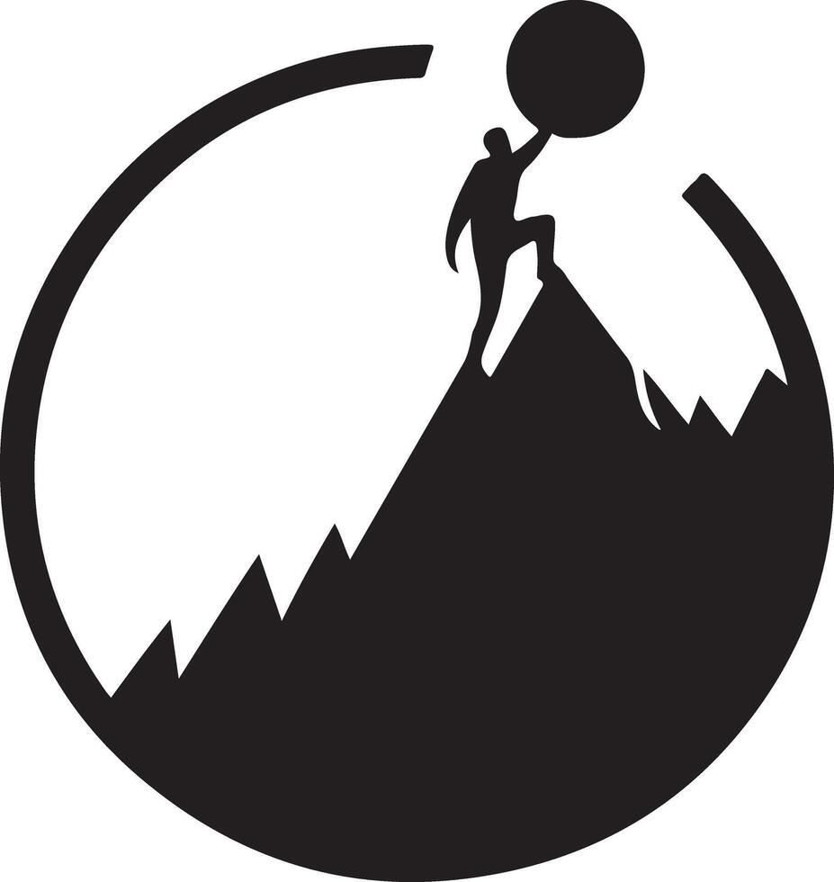 Bold Silhouette of Mountain Climber at Peak Graphic vector