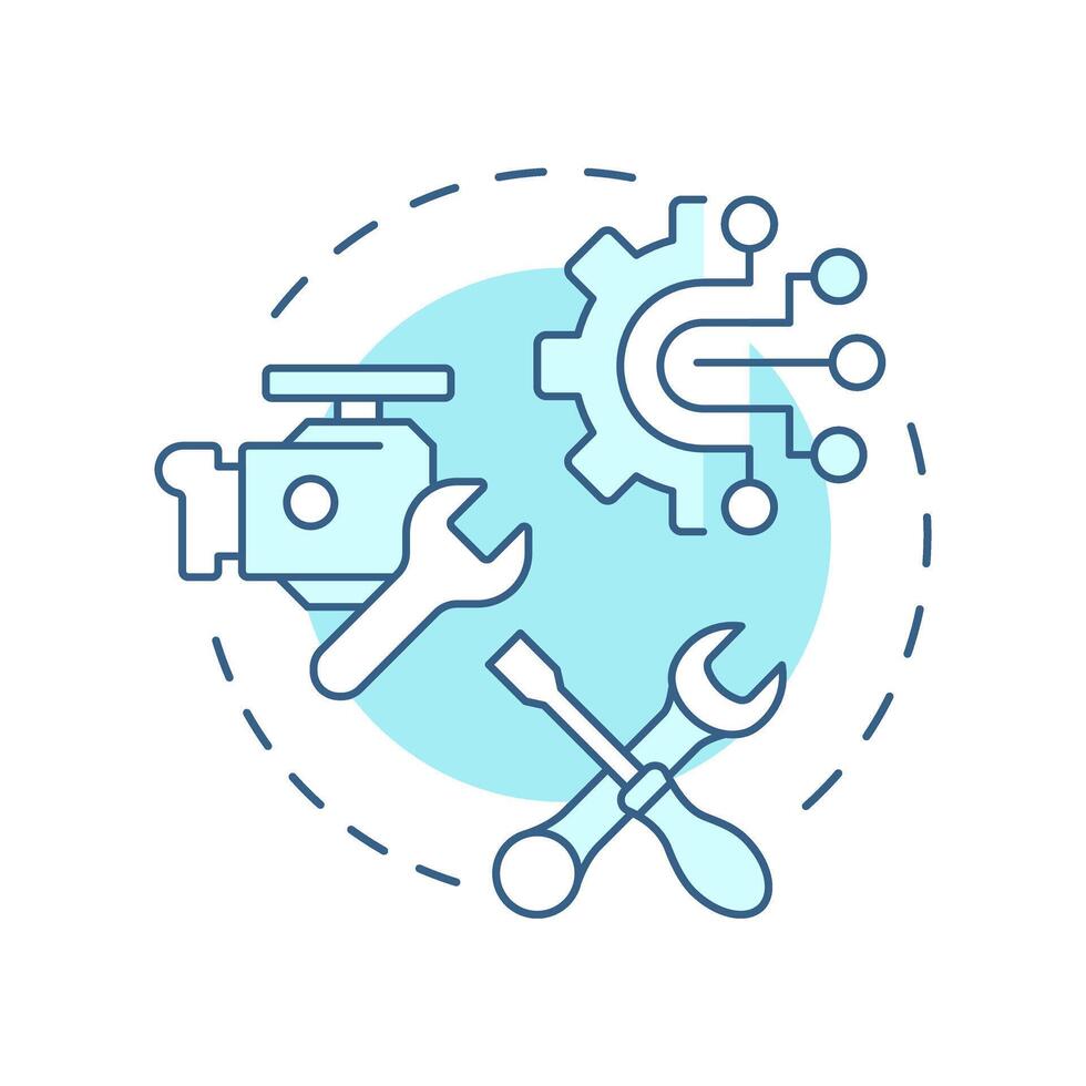 Parts service and repair soft blue concept icon. Reverse engineering usage. Troubleshooting, maintenance. Round shape line illustration. Abstract idea. Graphic design. Easy to use in article vector