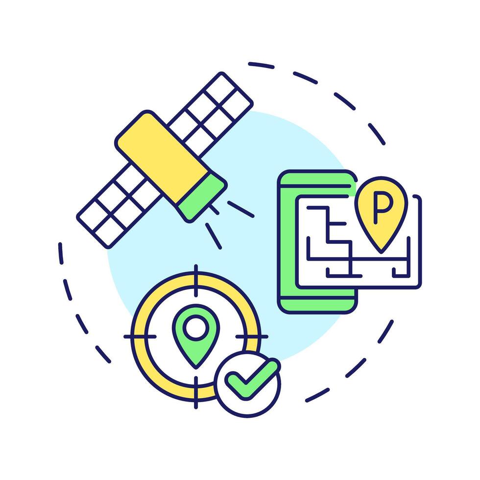 Geofencing multi color concept icon. Satellite tracking, geotargeting. Device management. Round shape line illustration. Abstract idea. Graphic design. Easy to use in infographic, presentation vector