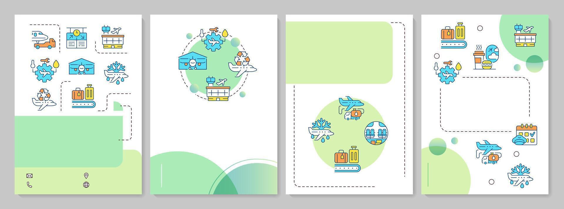 Aviation services green circle brochure template. Leaflet design with linear icons. Editable 4 layouts for presentation, annual reports vector