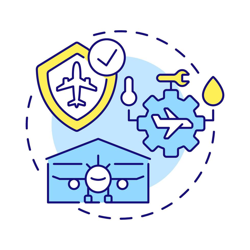 Hangars multi color concept icon. Airline management. Aircraft maintenance, engineering. Round shape line illustration. Abstract idea. Graphic design. Easy to use in infographic, presentation vector