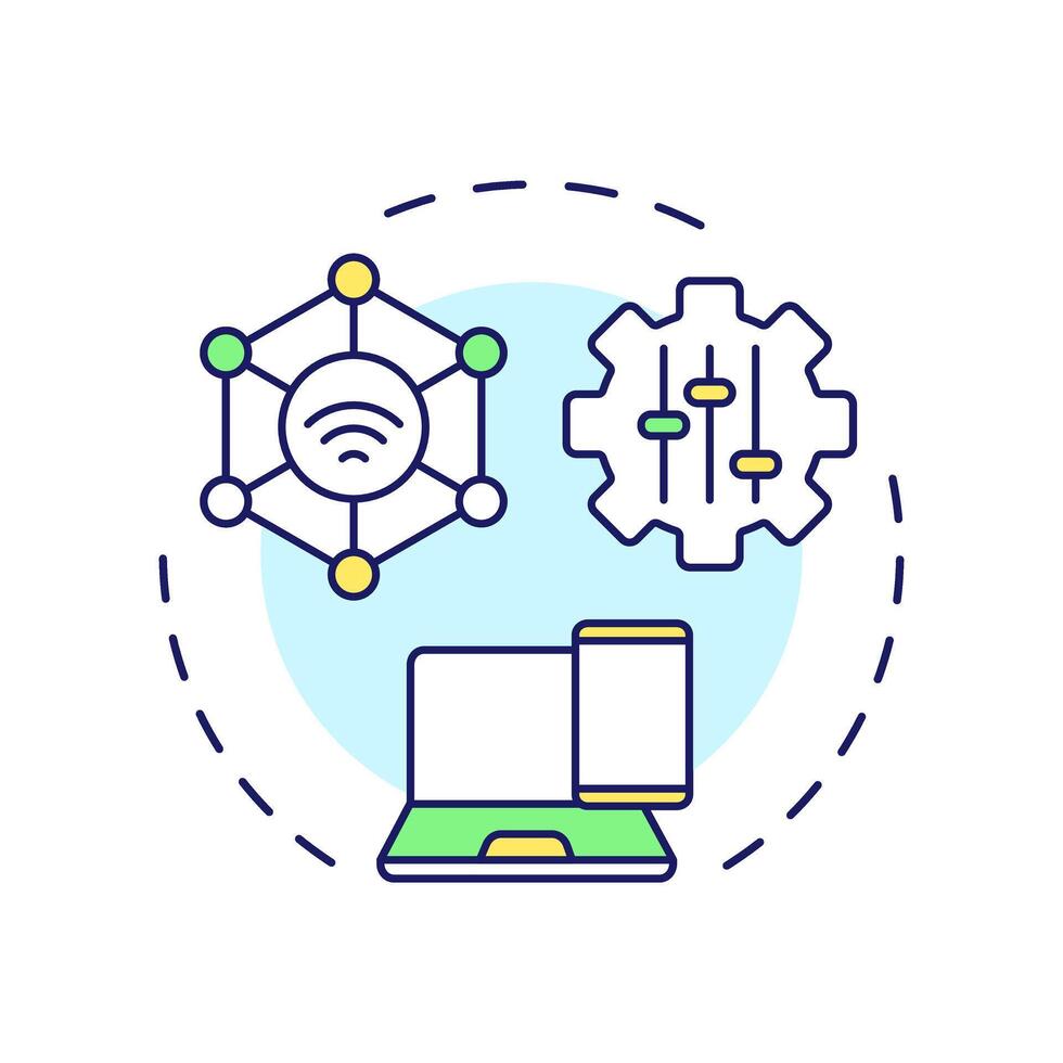 Remote configuration multi color concept icon. Access control, cybersecurity. Network, settings. Round shape line illustration. Abstract idea. Graphic design. Easy to use in infographic, presentation vector