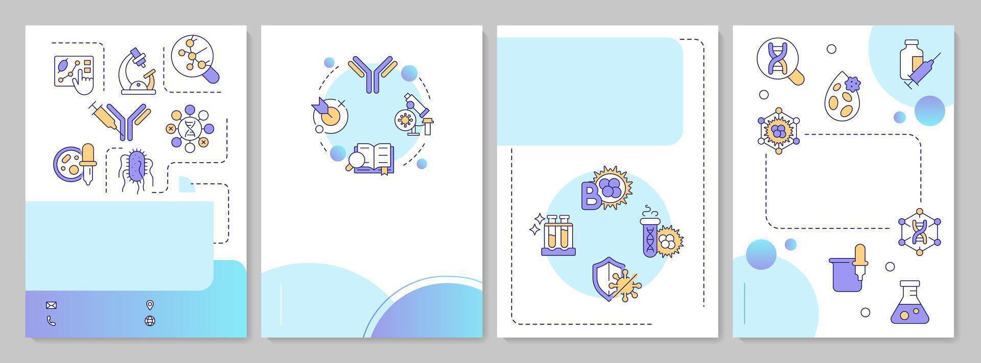 Antibody development blue circle brochure template. Leaflet design with linear icons. Editable 4 layouts for presentation, annual reports vector
