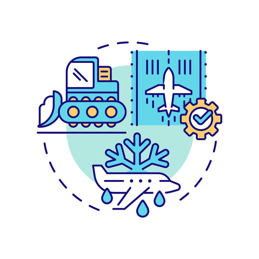 Airport winter operations multi color concept icon. Ground service, deicing. Engineering, airplane. Round shape line illustration. Abstract idea. Graphic design. Easy to use in infographic vector