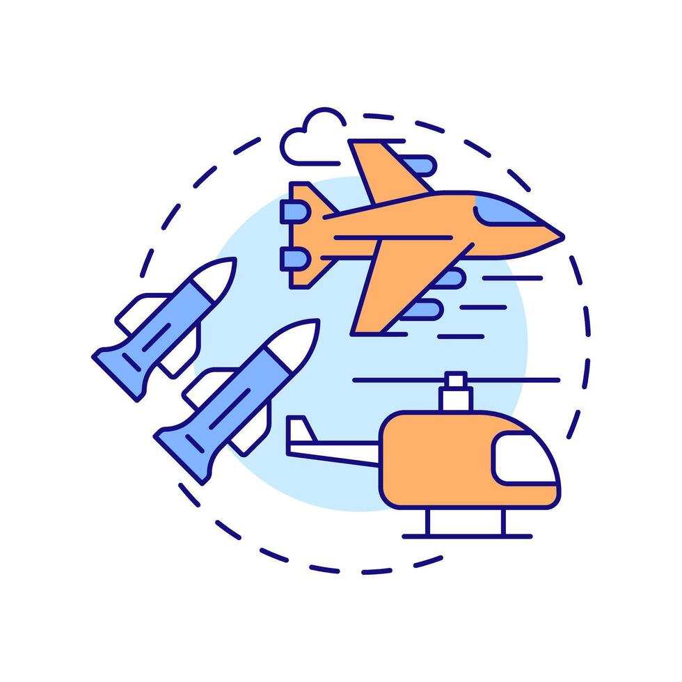 Military aircraft multi color concept icon. Army helicopter, aviation services. Round shape line illustration. Abstract idea. Graphic design. Easy to use in infographic, presentation vector