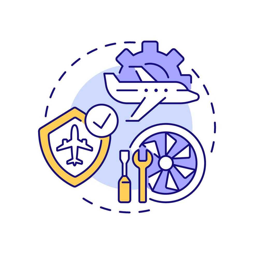 Aircraft maintenance multi color concept icon. Safety regulation, reliability. Engineering, technology. Round shape line illustration. Abstract idea. Graphic design. Easy to use in infographic vector