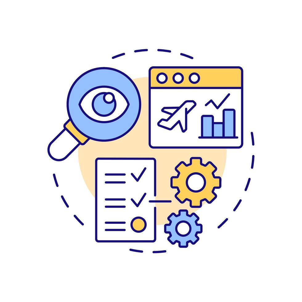 Aircraft reporting multi color concept icon. Regulatory compliance, statistics. Round shape line illustration. Abstract idea. Graphic design. Easy to use in infographic, presentation vector