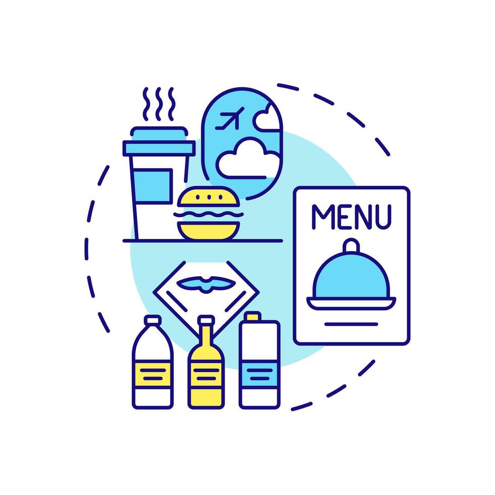 Inflight catering multi color concept icon. Customer service, travel food. Beverage, meal. Round shape line illustration. Abstract idea. Graphic design. Easy to use in infographic, presentation vector