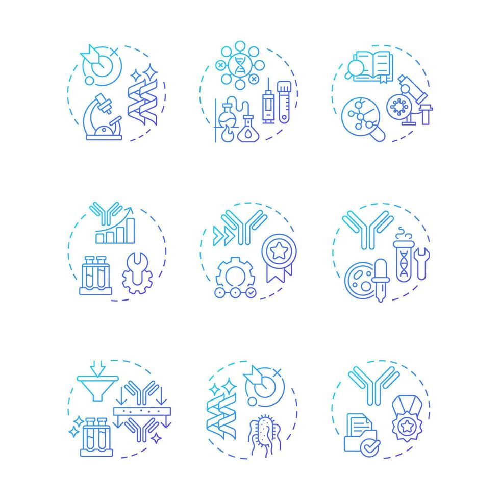 Antibody development blue gradient concept icons. Biotechnology and ...