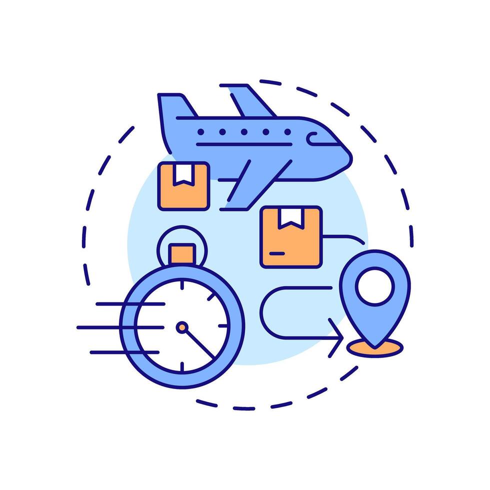 Cargo aircraft multi color concept icon. Transportation, logistics. Aviation services, shipping. Round shape line illustration. Abstract idea. Graphic design. Easy to use in infographic, presentation vector