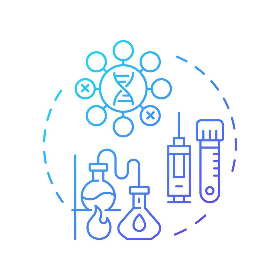 Antigen design and production blue gradient concept icon. Antibody discovery stage. Biotechnology. Round shape line illustration. Abstract idea. Graphic design. Easy to use in article vector