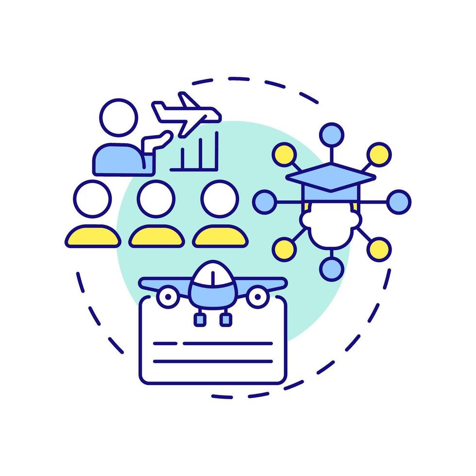 Pilot ground school multi color concept icon. Aviation training, graduation certificate. Round shape line illustration. Abstract idea. Graphic design. Easy to use in infographic, presentation vector