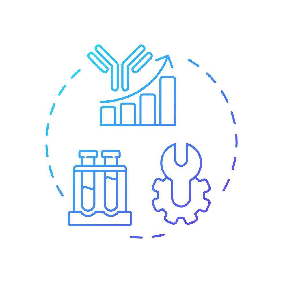 Lead antibody optimization blue gradient concept icon. Antibody discovery stage. Laboratory equipment. Round shape line illustration. Abstract idea. Graphic design. Easy to use in article vector