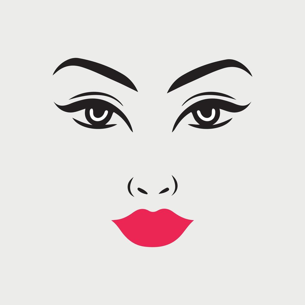 Eyebrows with pink lips icon. Woman face logo design. illustration. vector