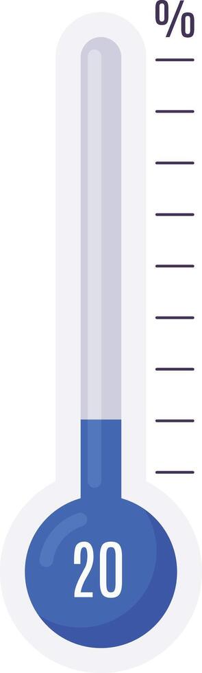 Blue thermometer shows 20 percent progress, measuring temperature data. Perfect for climate, health, or business concepts vector