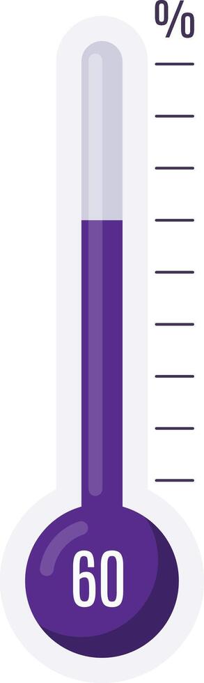 Purple thermometer showing sixty percent, measuring temperature, weather icon, suitable for various applications related to temperature, measurement, and weather information vector