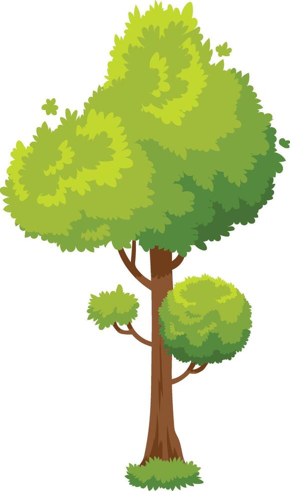 Cartoon tree with lush green foliage growing in isolation against a white background, representing nature, growth, and environmental conservation vector