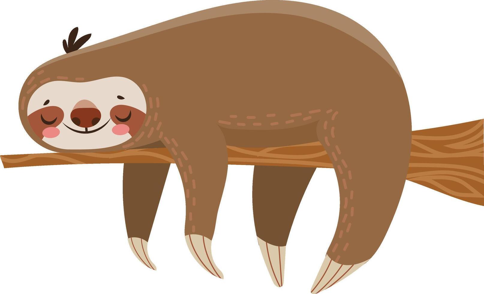 Adorable cartoon sloth sleeping soundly on a tree branch, enjoying peaceful slumber and radiating tranquility in its natural habitat vector