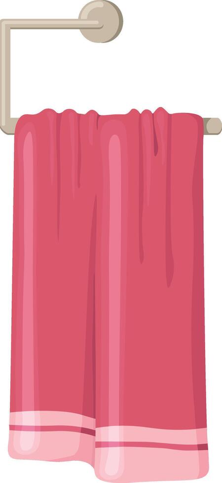 Soft pink towel draped over a metal towel rail, adding a touch of comfort and style to a bathroom setting, perfect for drying off after a shower or bath vector