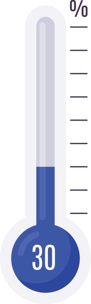 Thermometer indicating 30 percent, symbolizing progress, achievement, temperature measurement, or goal completion within a specific range vector