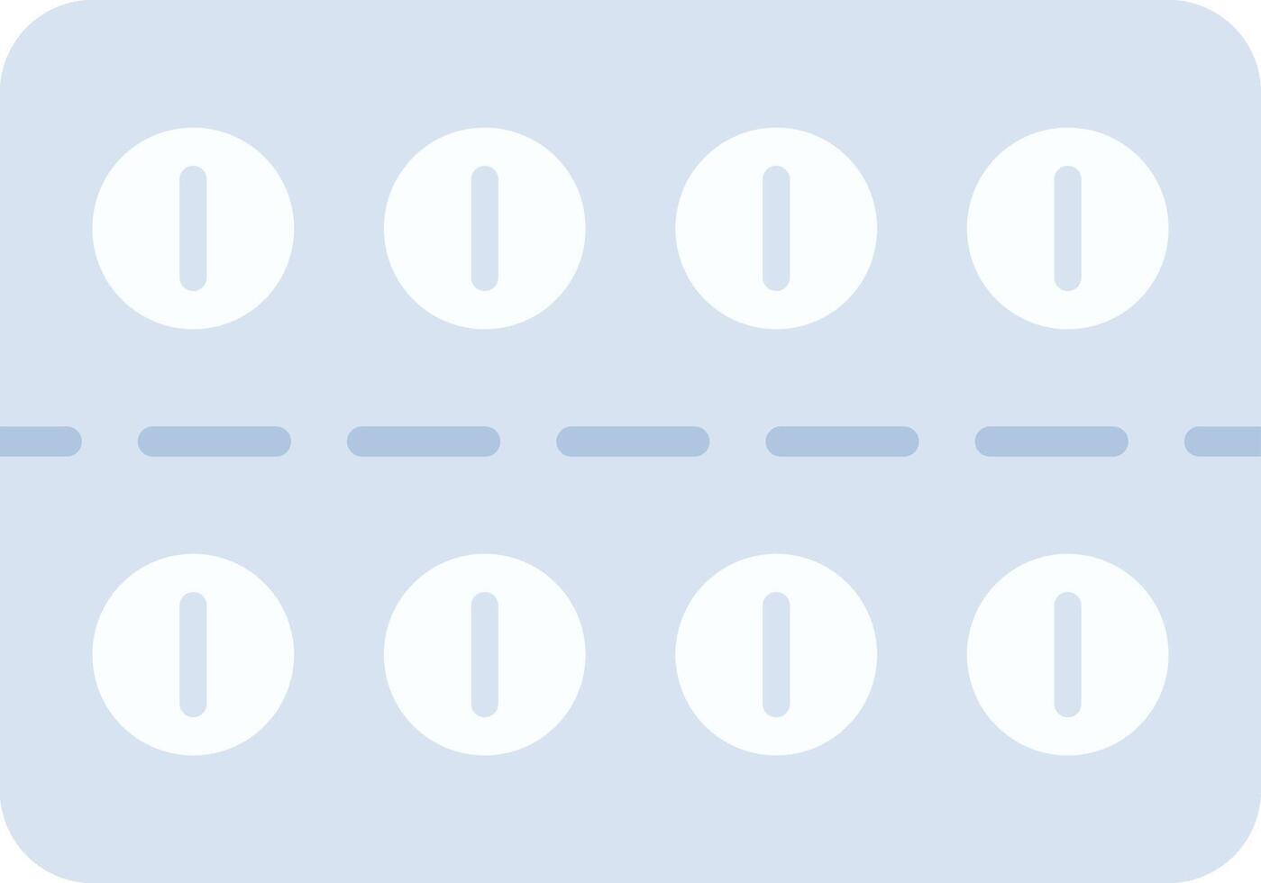Light blue blister pack containing eight round white pills with a score line, arranged in two rows of four, representing pharmaceutical medication and healthcare vector