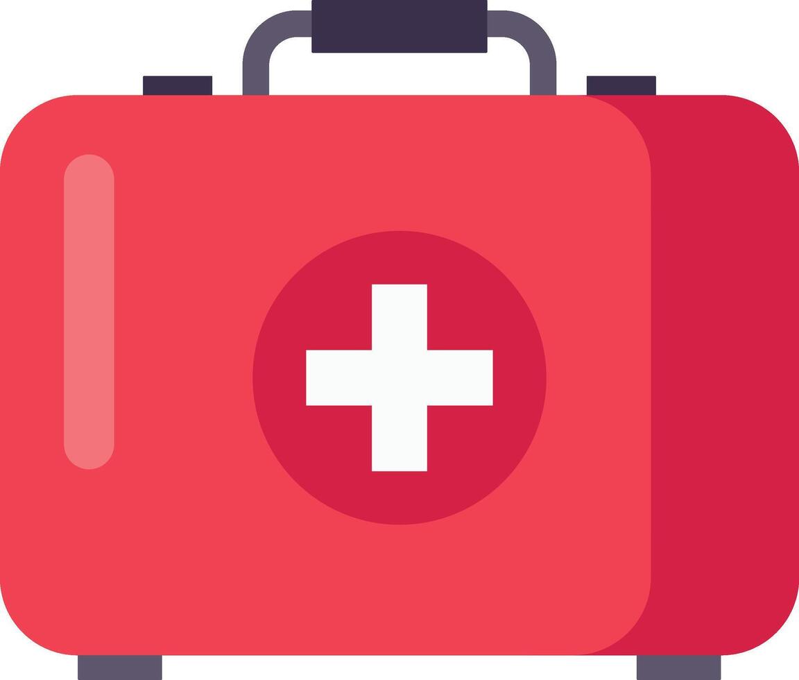 Red first aid kit closed with white cross symbol, representing emergency medical care and preparedness for accidents or injuries vector