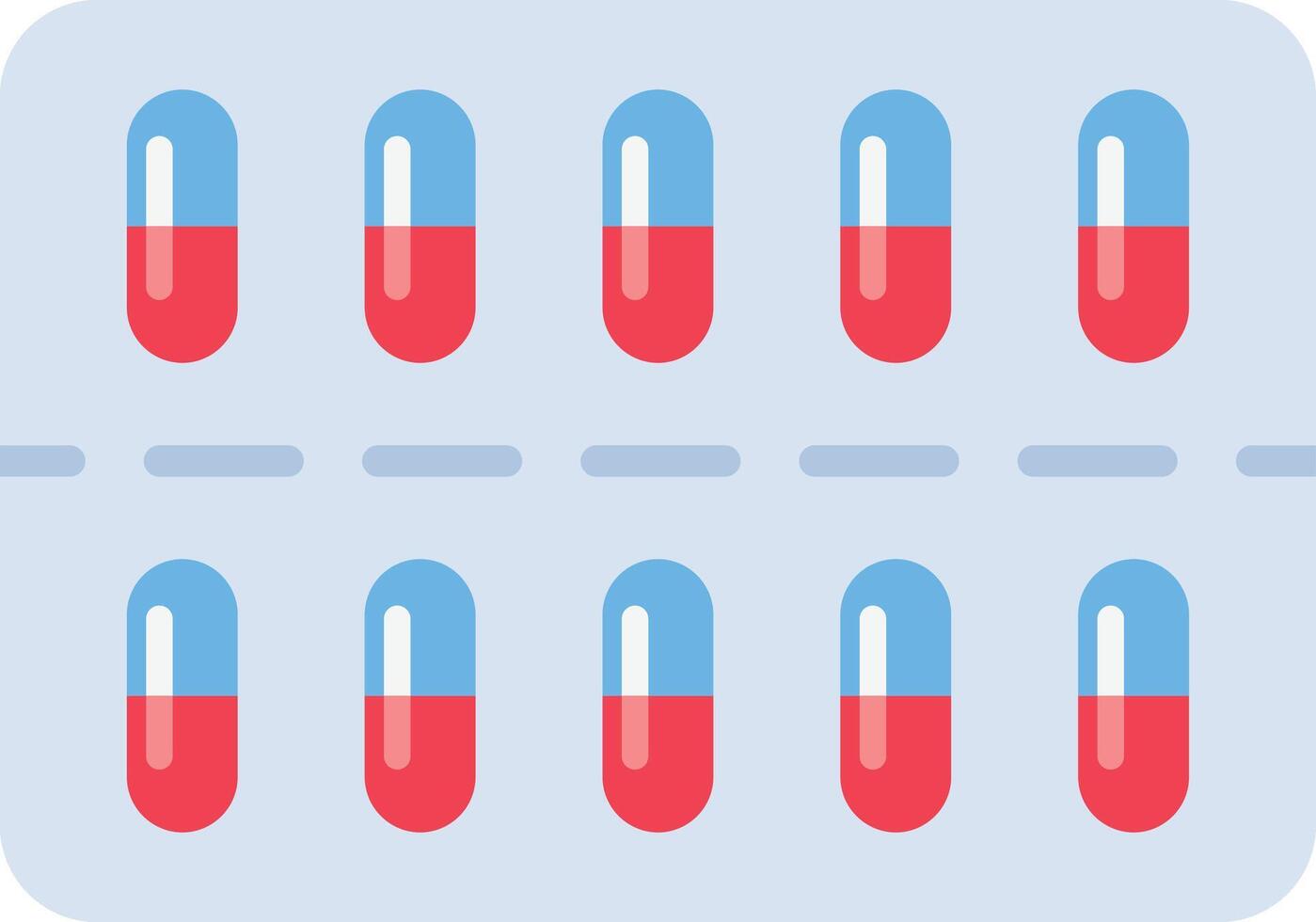 Red and blue capsules arranged in a blister pack represent a common method of pharmaceutical packaging for medication and healthcare vector