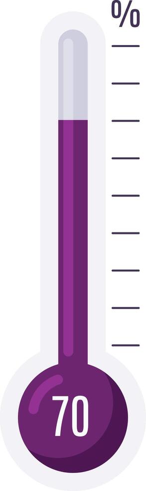 Vibrant purple thermometer displaying 70 percent, symbolizing progress and success in various fields like business, education, and health vector