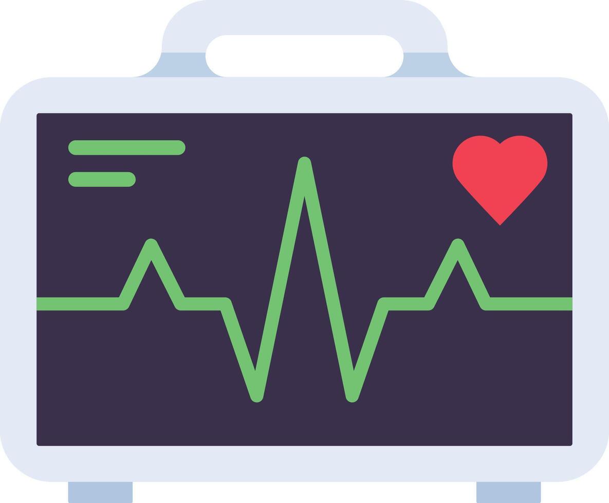 Portable medical device displaying a heartbeat and vital signs on a screen, indicating patient monitoring and healthcare diagnostics vector