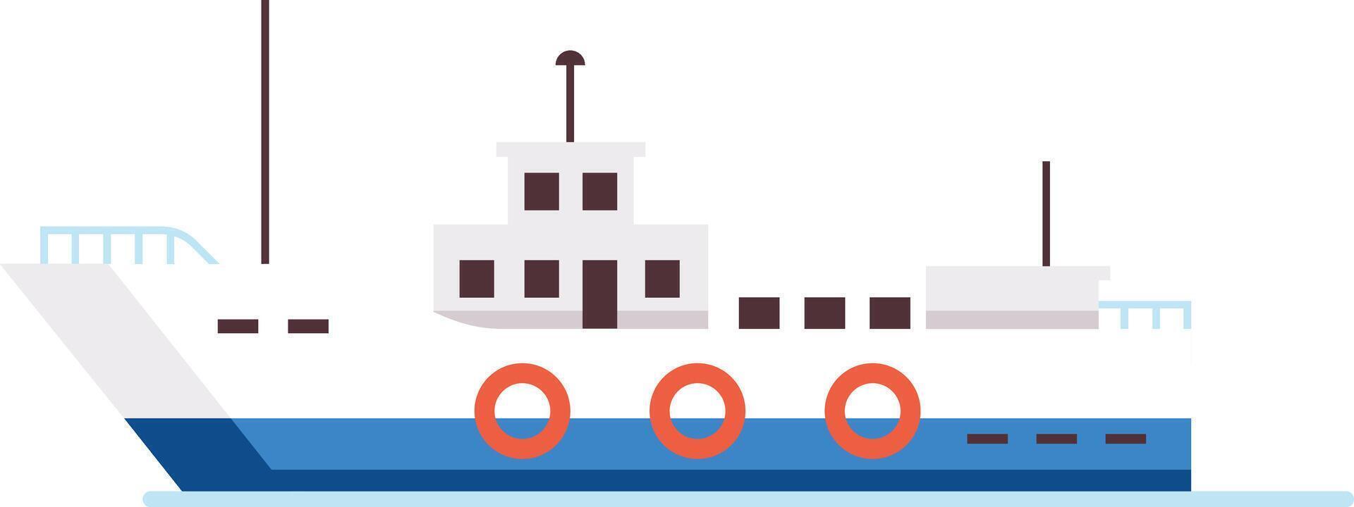 Ferry boat sailing on water, featuring life preservers, offering safe and reliable transportation across bodies of water vector