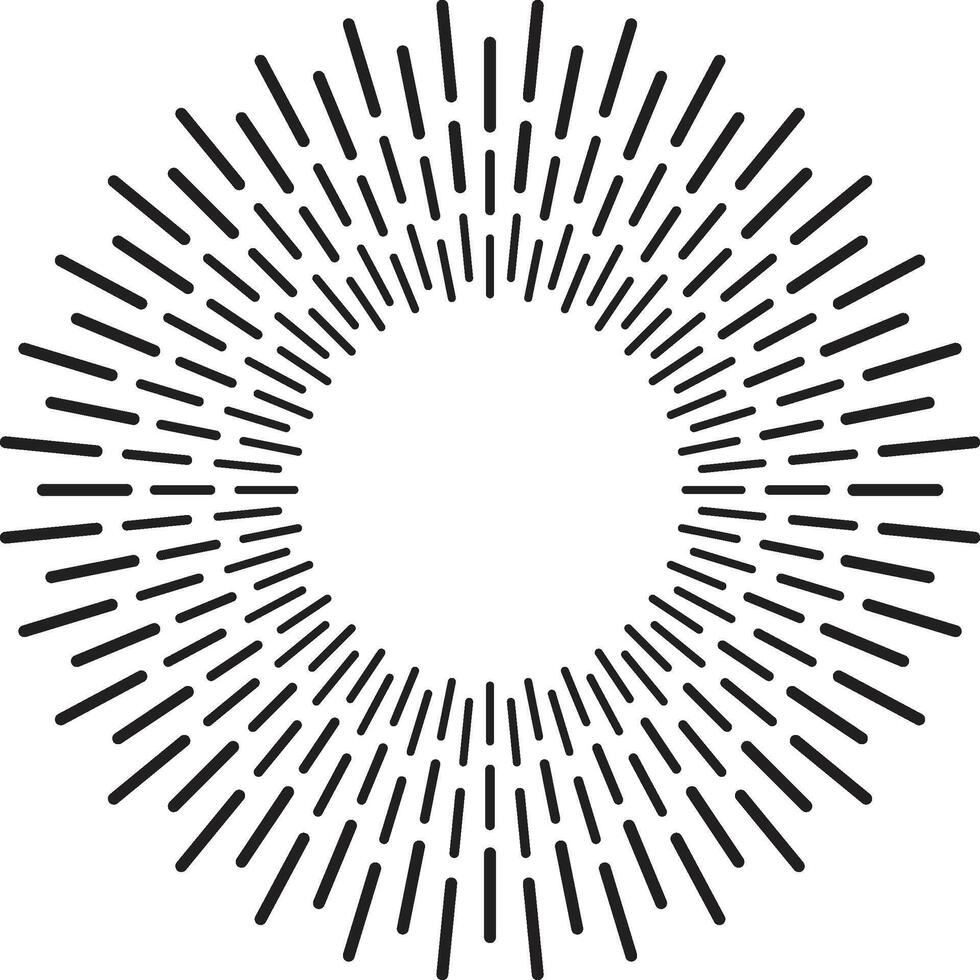 Numerous black lines emanate from a central point, forming a dynamic sunburst or starburst pattern against a white background, evoking a sense of energy and radiance vector
