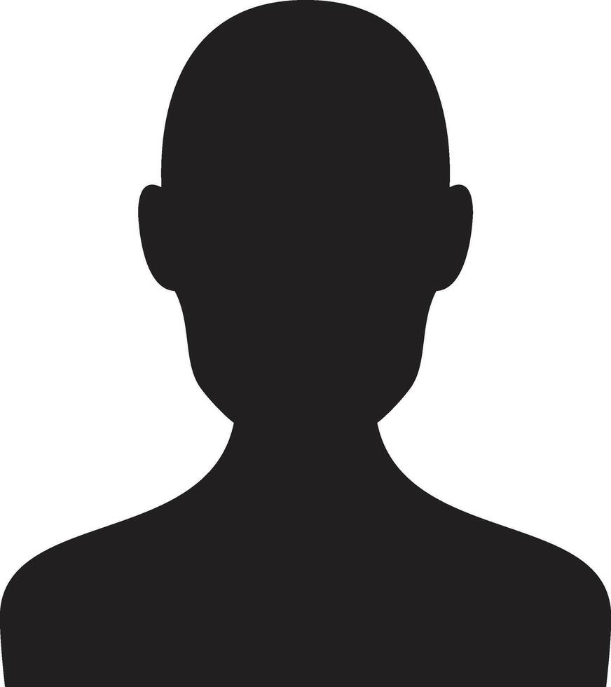 Black silhouette of a person bust facing forward, representing anonymity, privacy, and identity on a clean white background vector