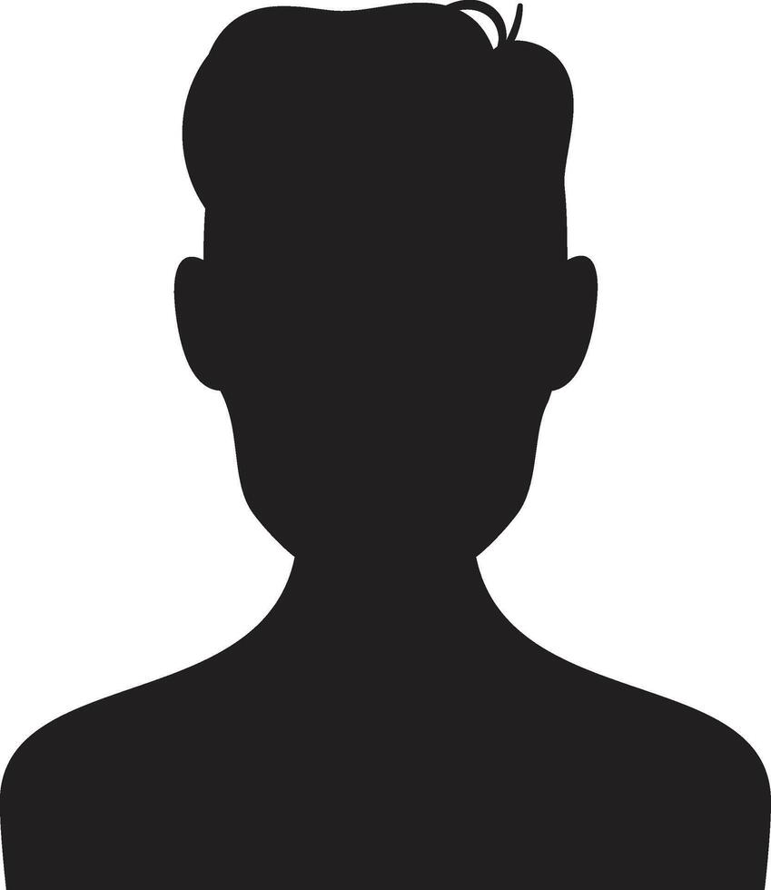 Black silhouette of a young man's bust, facing forward, isolated on a white background, representing anonymity, identity, and masculinity vector