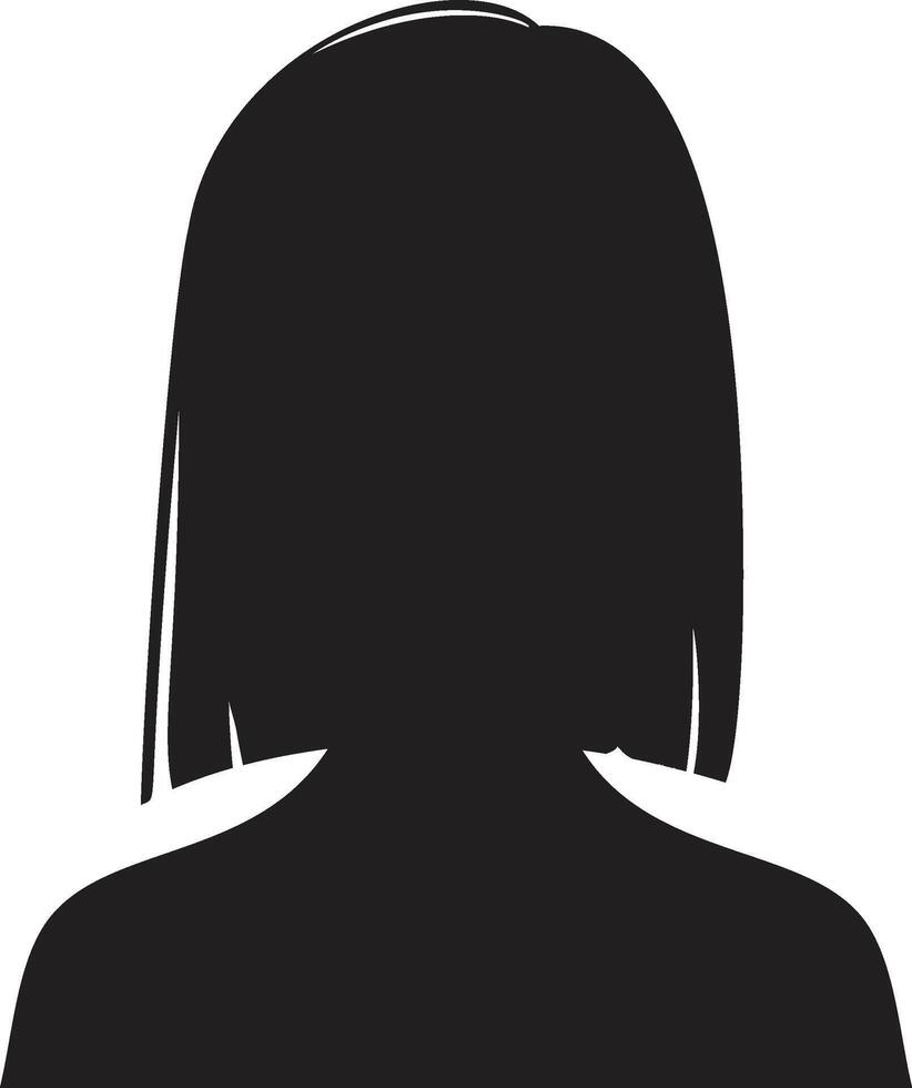 Black silhouette of a woman with short bob haircut facing backwards, isolated on white background, conveying anonymity, mystery, and simplicity vector