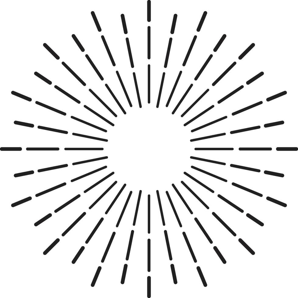 Sunburst design element radiating from a circle shape, creating a vintage and retro aesthetic, ideal for graphic design projects vector