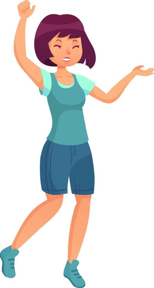 Cheerful young woman is joyfully dancing and celebrating, expressing happiness and excitement with her dynamic movements and positive energy vector