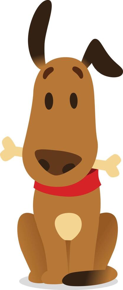 Happy brown dog sitting and holding a bone, wearing a red scarf in a cartoon illustration isolated on a white background vector