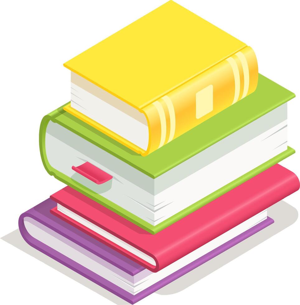 Four colorful books are stacked neatly on top of each other, forming a vibrant and inviting tower, symbolizing the pursuit of knowledge and the joy of reading vector