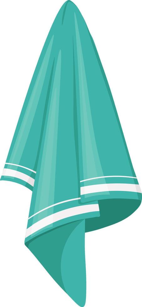 Soft turquoise towel with white stripes hanging to dry after a refreshing shower, promoting hygiene and relaxation in a spa like setting vector
