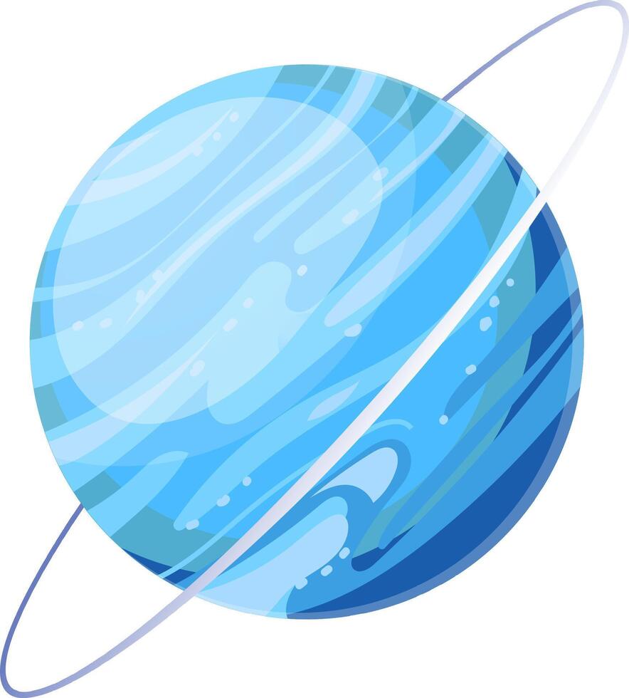 Neptune, eighth planet from the sun and farthest known solar planet, is spinning in space, showing its gaseous surface and rings vector
