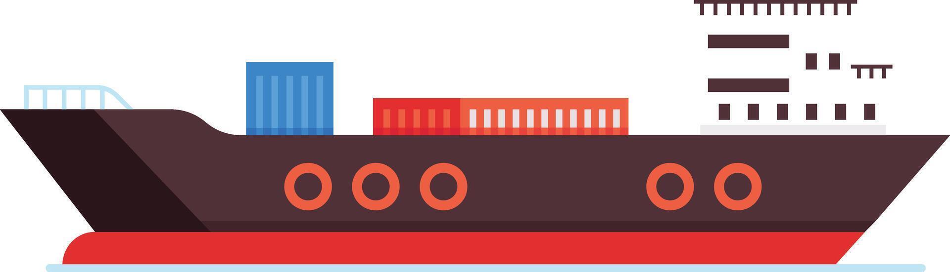 Cargo ship carrying containers navigating on water, transporting goods across the ocean in international commercial trade vector