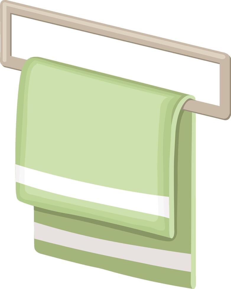 Soft green towel draped over a sleek towel rail, adding a touch of serenity to the bathroom space, perfect for evoking a sense of calm and relaxation vector