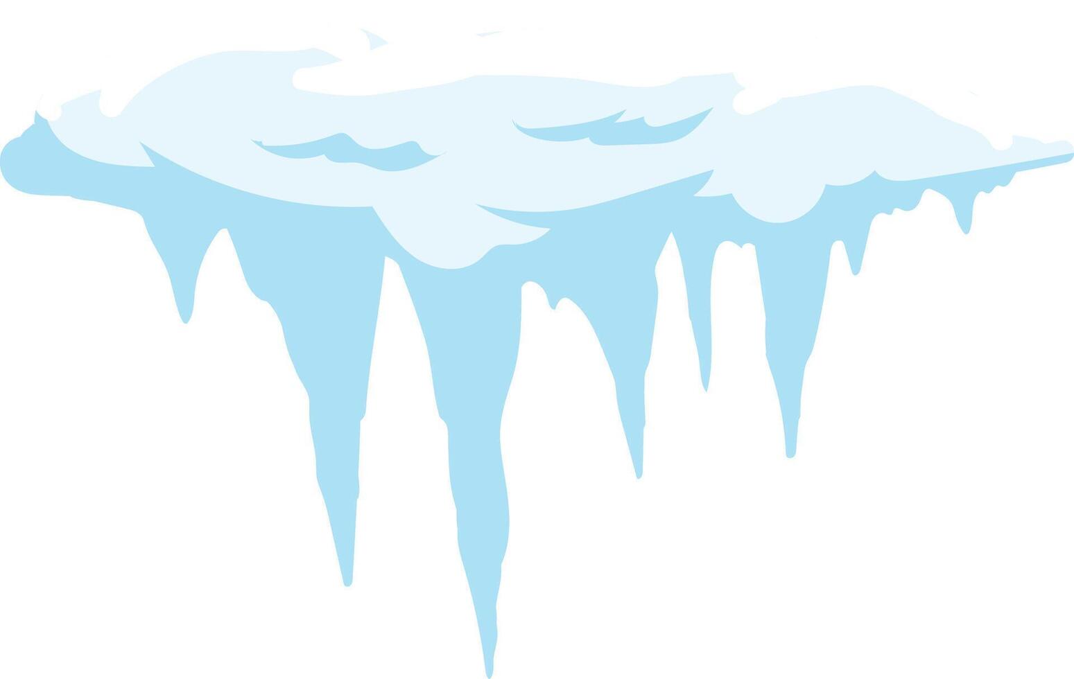 Snowdrift with icicles hanging down. Melting ice cap. Winter decoration. Snow and ice melting. Icy roof. Frozen water. Cold weather. Winter season. Blue and white colors. Isolated on white background vector