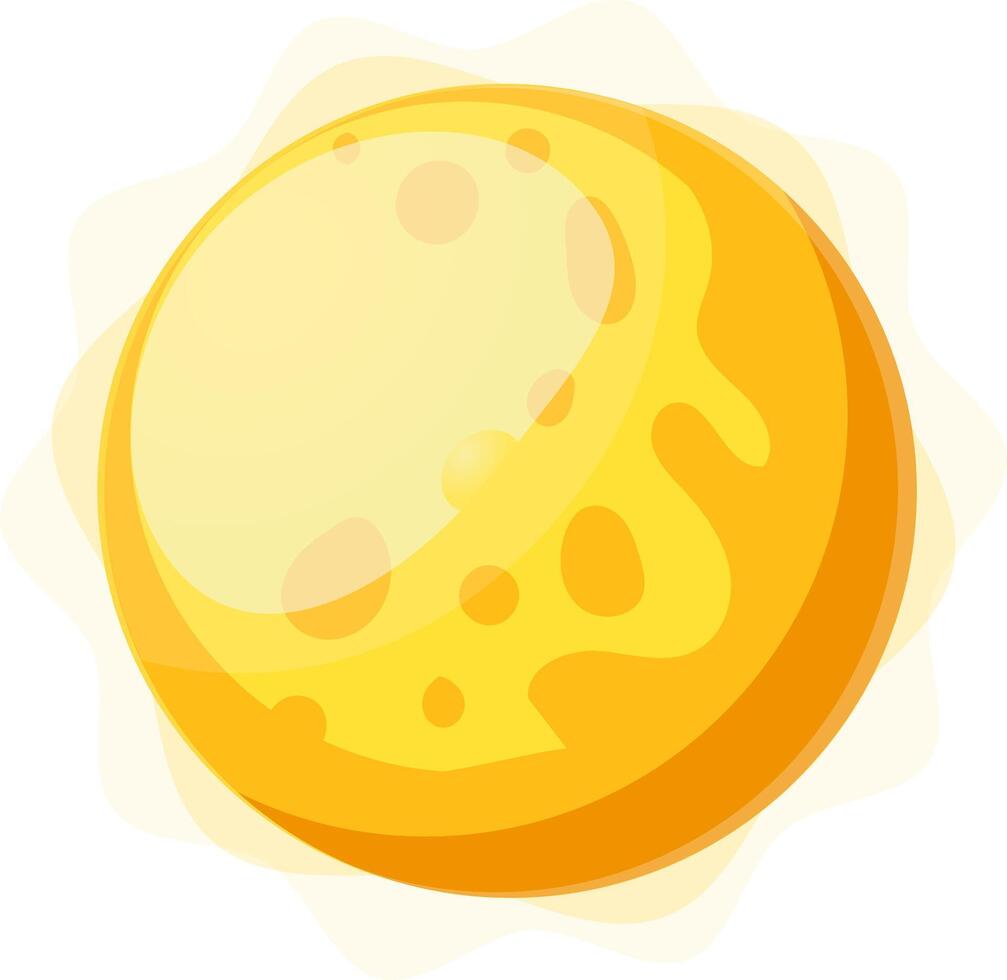 Mesmerizing cosmic scene with a cartoon yellow planet rotating in space, adorned with glowing spots and a bright atmosphere. Journey through the universe with vibrant colors and intricate details vector