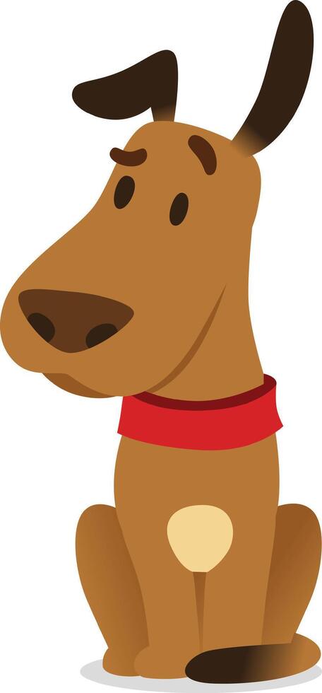 Cheerful brown dog with a red collar in cute cartoon style against a white background, ideal for bringing happiness to cards, posters, and t shirts vector