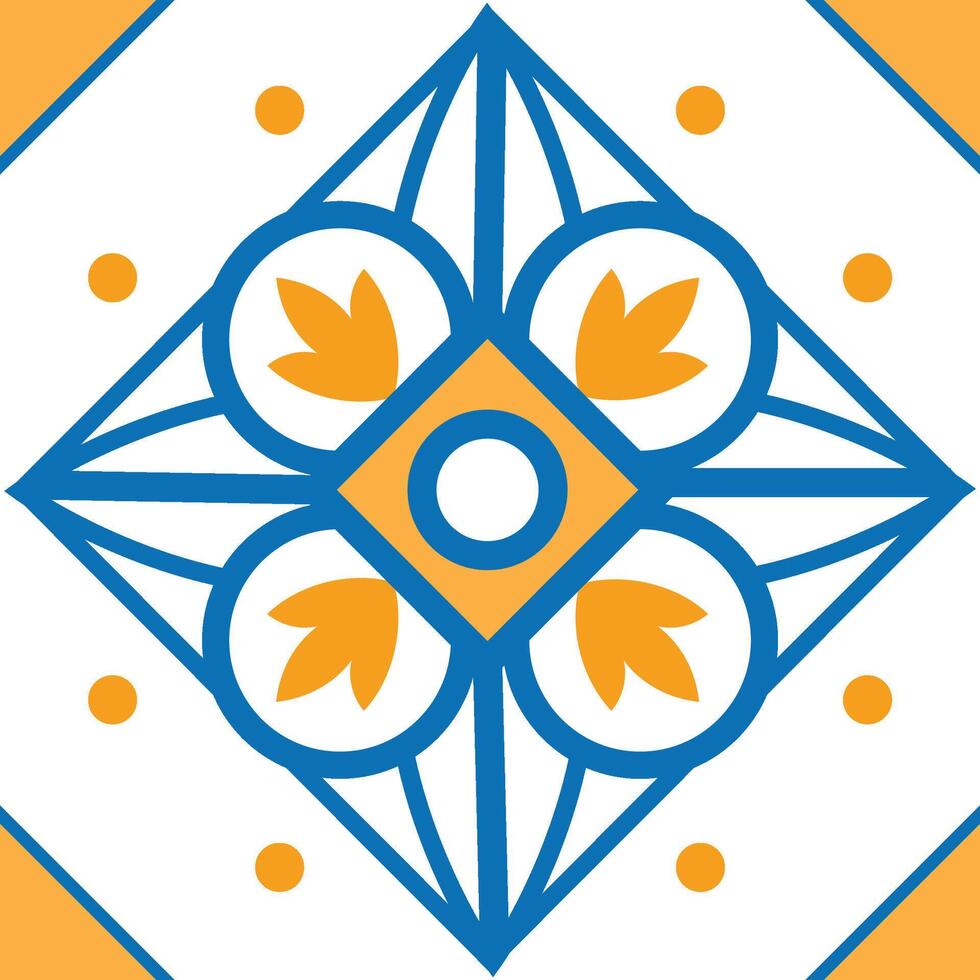 Traditional portuguese azulejo with seamless majolica pattern, ideal for backgrounds, textures, and decorative arts vector