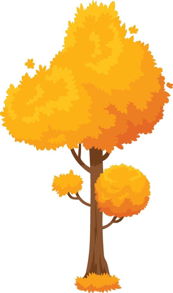 Whimsical cartoon illustration of a stylized autumn tree with vibrant orange leaves, creating a cheerful fall scene against a white background vector